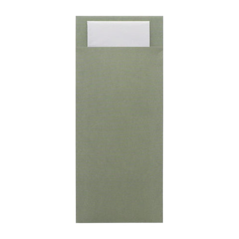 Europochette Classic Size Sage Green Cutlery Pouch with White 2ply Napkin (Pack of 500)
