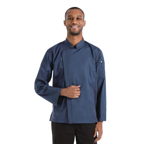 Chef Works Hartford Lightweight Zipper Unisex Chef Jacket Blue XL