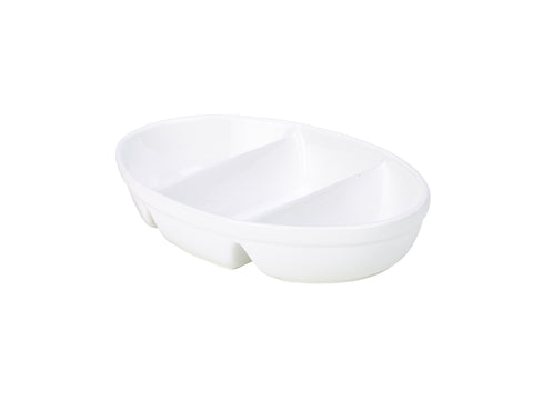 Genware 3DV1-W R.G.3 Divided Veg. Dish 24cm White - Pack of 4