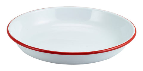 Genware 45624WHR Enamel Rice/Pasta Plate White with Red Rim 24cm