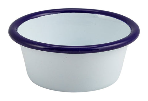 Genware 52308 Enamel Ramekin White with Blue Rim 8cm Dia 90ml/3.2oz - Pack of 12