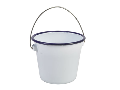 Genware 58510 Enamel Bucket White with Blue Rim 10cm Dia - Pack of 4