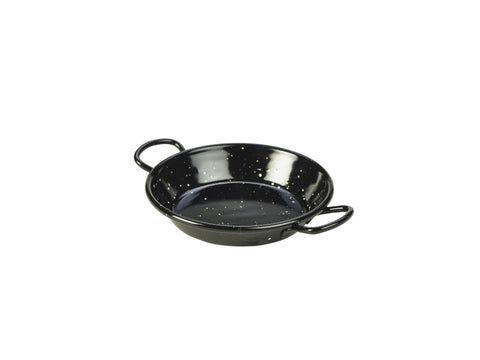 Genware E0212 Black Enamel Miniature Paella Pan 12cm - Pack of 6
