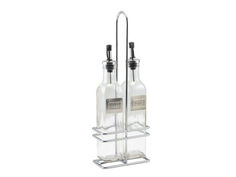 Genware 2016 Square Glass Oil & Vinegar With Chrome Stand