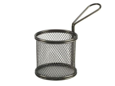 Genware SVBR09BK Black Serving Fry Basket  Round 9.3 x 9cm - Pack of 6