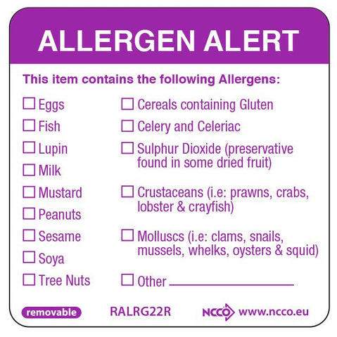 Genware RALRG22R 50X50mm Removable Allergen Label (500)