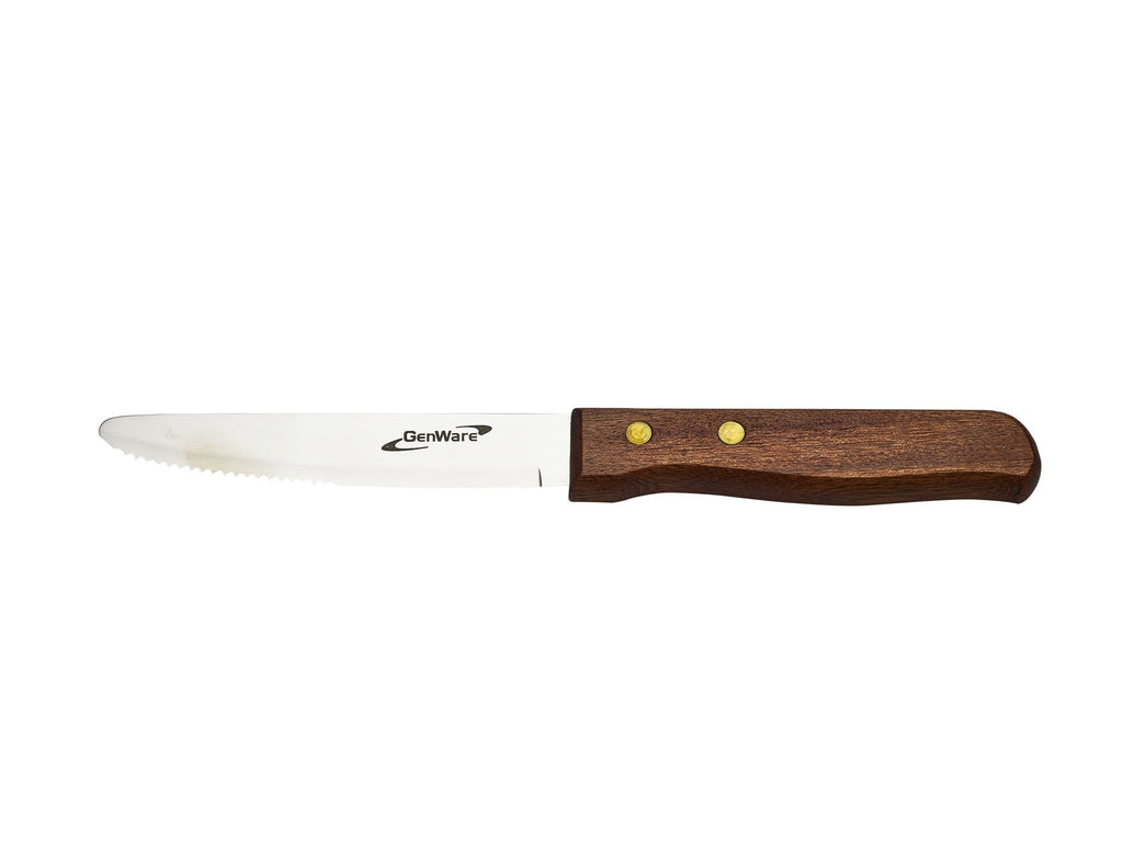 Genware STK LWD Steak Knife Large Dark Wood Handle Dozen