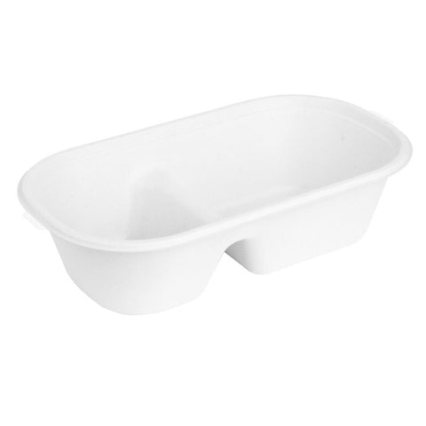 Fiesta Compostable Bagasse Oval 2-Compartment Container 900ml (Pack of 100)