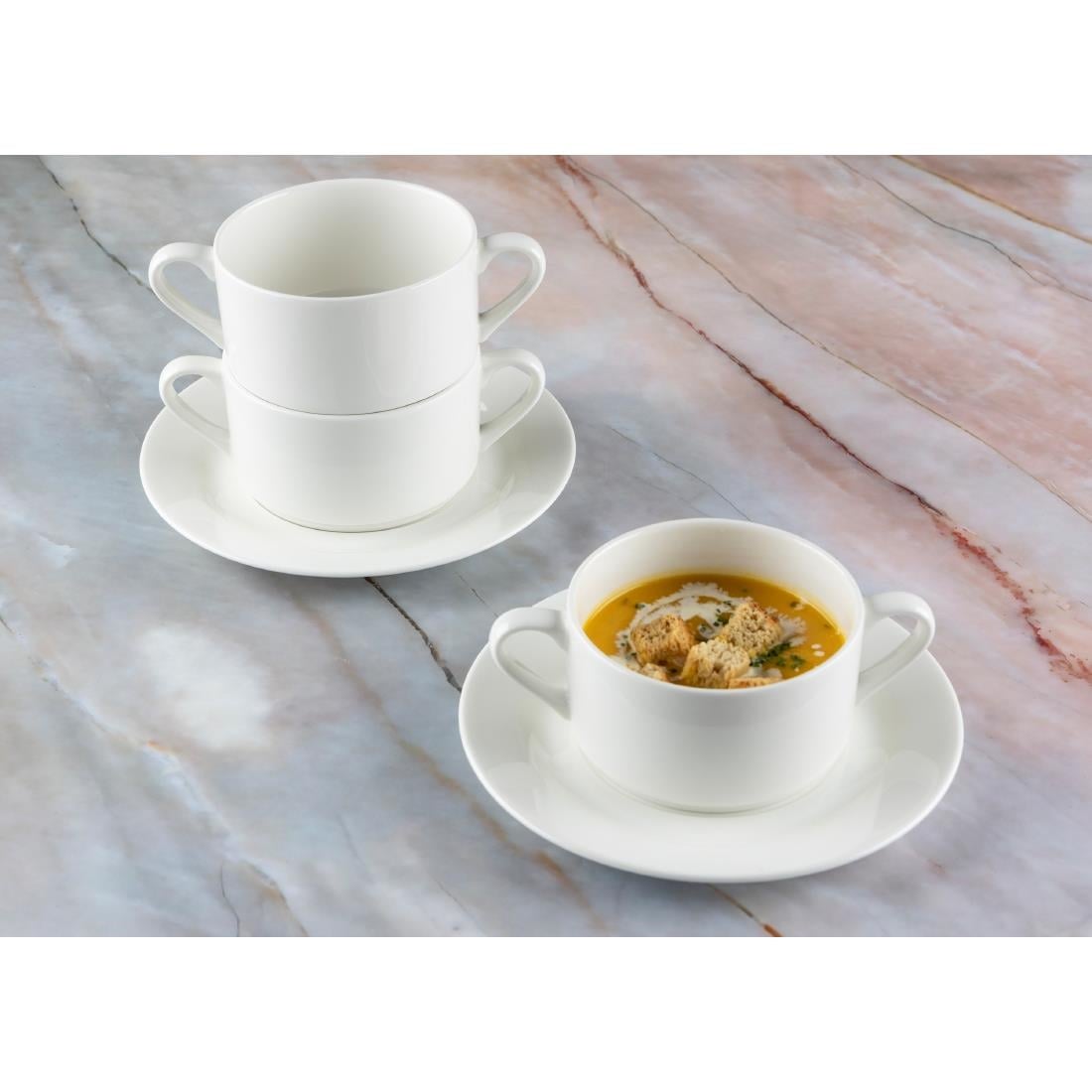 Elia Glacier Fine China Soup Cups Saucers 175mm (6 Pack)