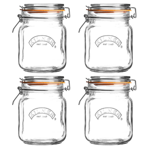 Kilner Square Clip Top Jar 1Ltr (4 Pack)               
