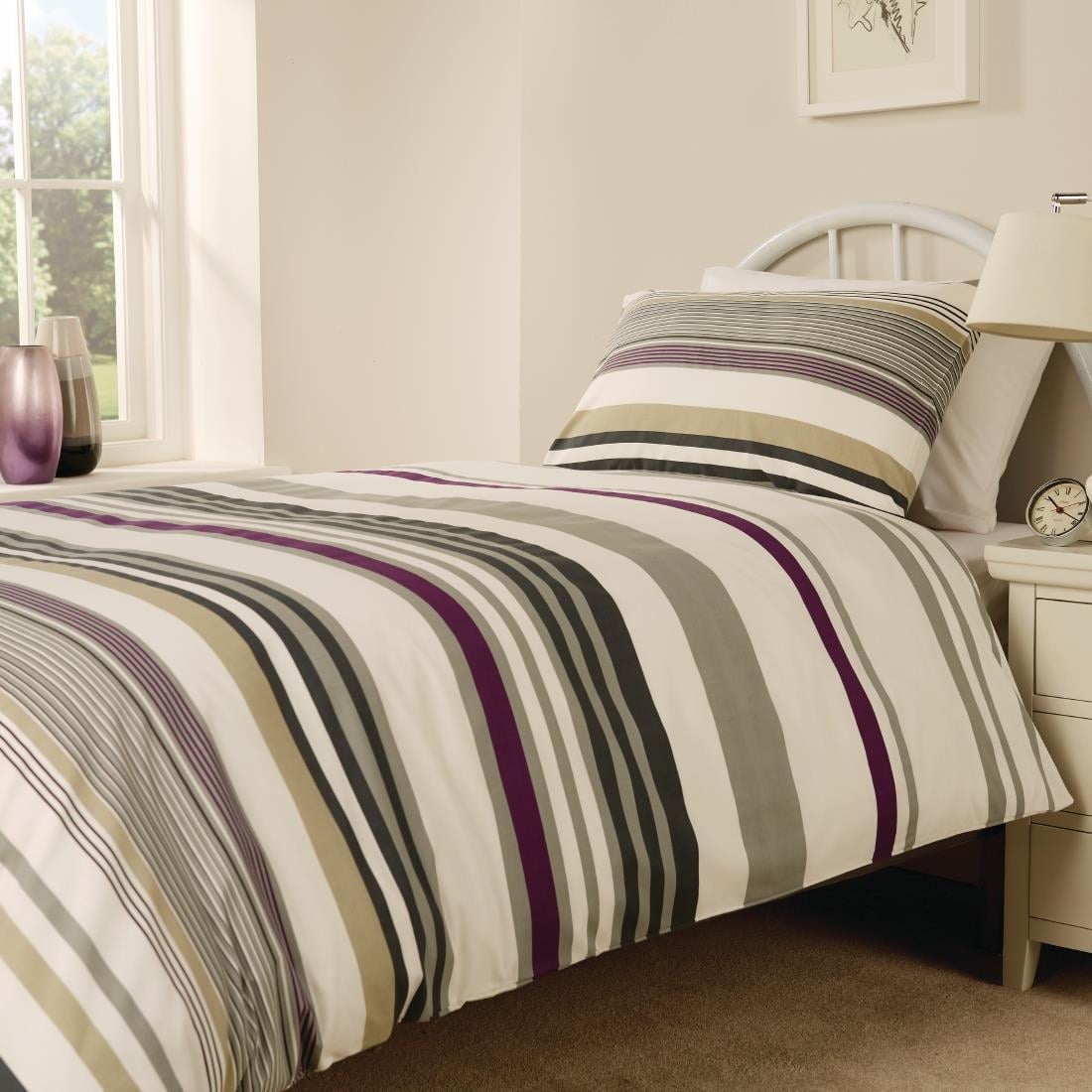 Essentials Madison Stripe Duvet Cover Open Magenta Single