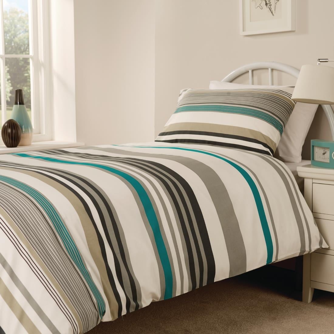 Essentials Madison Stripe Duvet Cover Open Teal Double