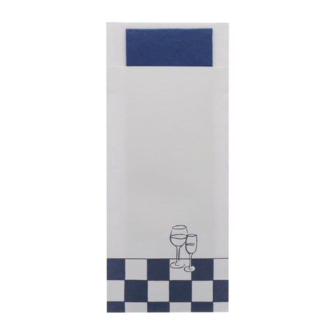 Europochette Classic Size Wine & Dine Cutlery Pouch with Blue 2ply Napkin (Pack of 500)