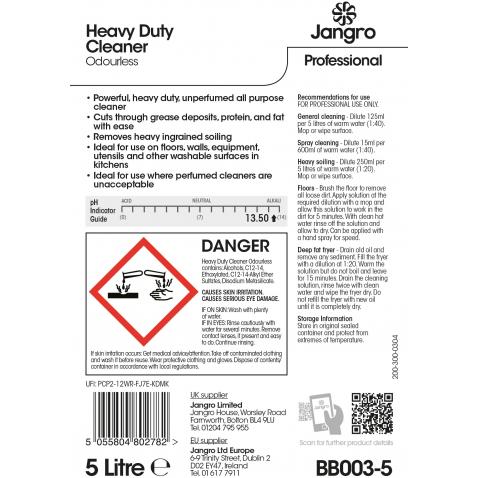 Jangro Concentrated Heavy Duty Odourless Hard Surface Cleaner - 5 Ltr