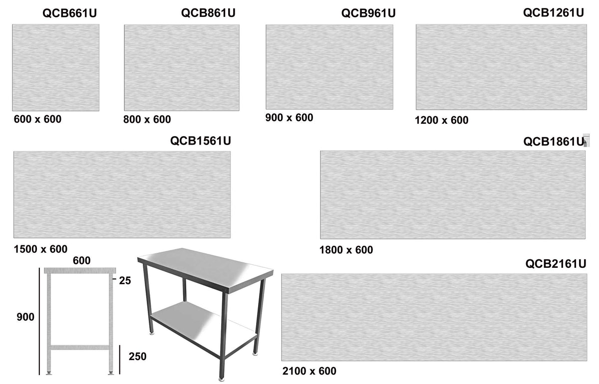 Quick Service Stainless Steel Centre Benches with Under Shelf