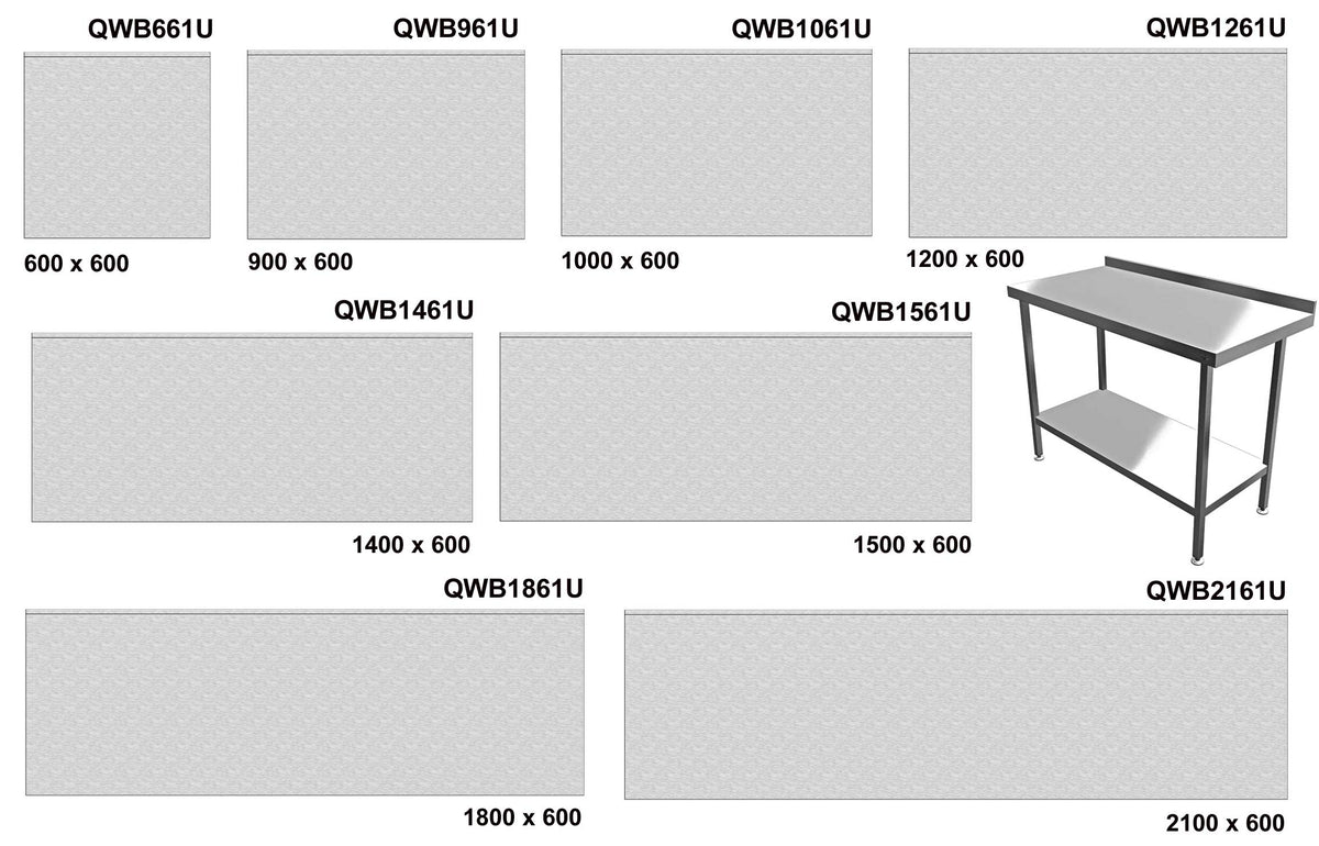 Quick Service Stainless Steel Wall Bench with Under Shelf