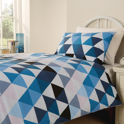 Mitre Essentials Geo Bedding Set Blue Single - Advantage Catering Equipment