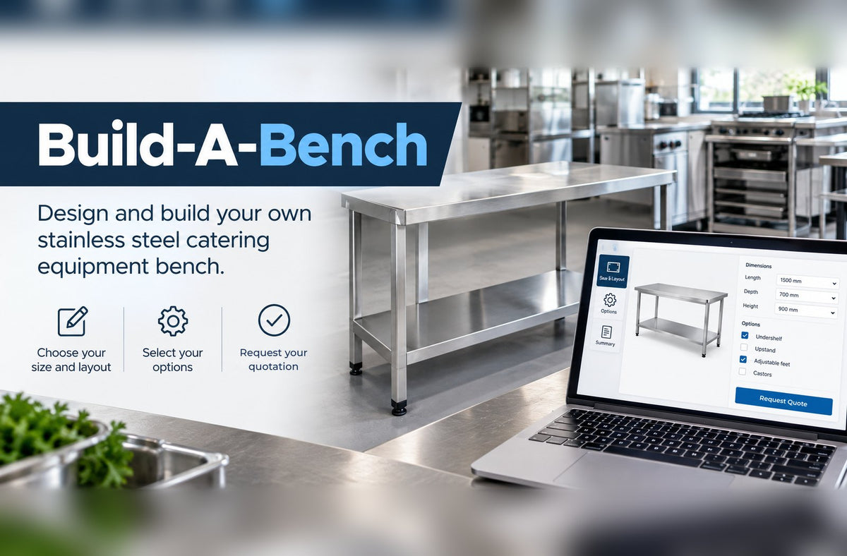 Build-A-Bench: design your own stainless steel bench and request a quotation