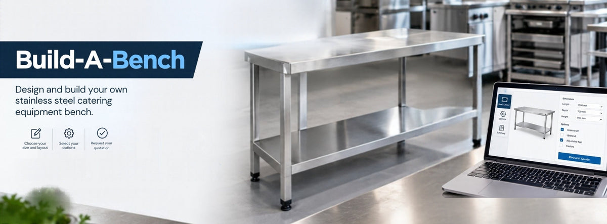 Build-A-Bench: design your own stainless steel bench and request a quotation
