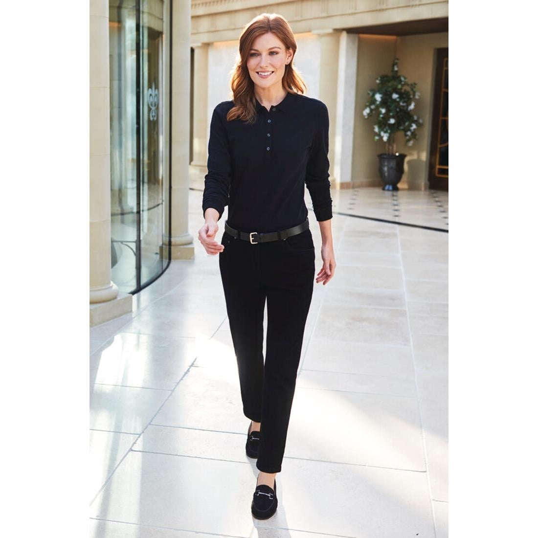 Brook Taverner Anna Womens Long Sleeve Polo Shirt Black Size S