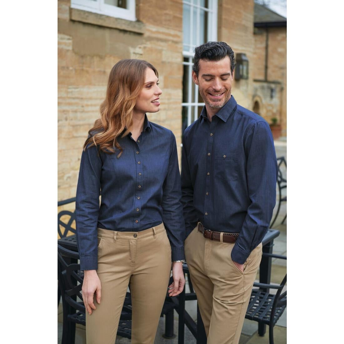 Brook Taverner Womens Banff Long Sleeve Chambray Shirt Navy Size 12