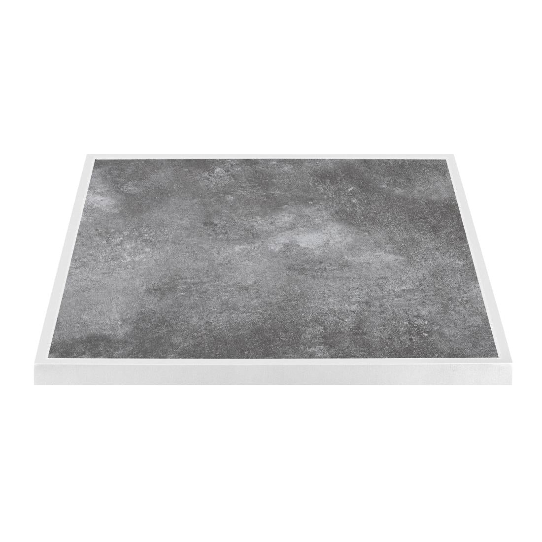 Bolero Dark Stone Effect Outdoor Tempered Glass Table Top White Trim - 700mm - Advantage Catering Equipment