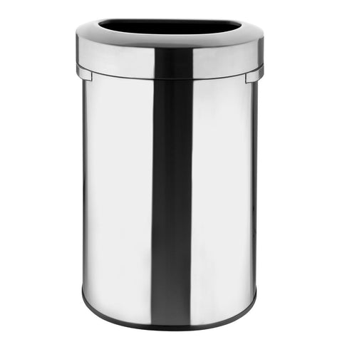Bolero 'D' Shape Brushed Steel Bin with Open Lid 86Ltr
