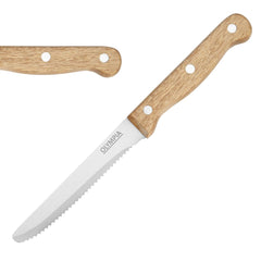 Olympia Rounded Steak Knives Acacia Wood Handles 110mm 12 Pack