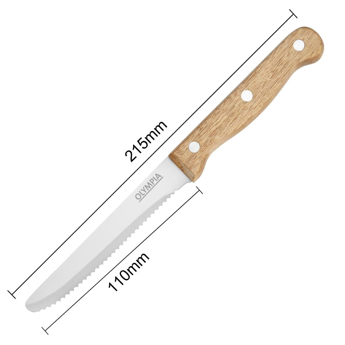 Olympia Rounded Steak Knives with Acacia Wood Handles 110mm (12 Pack)
