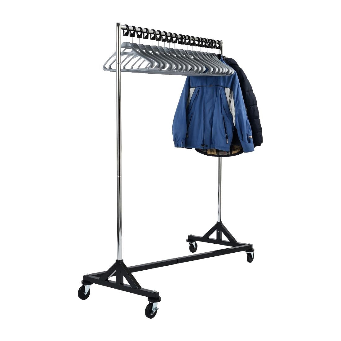 Black and Chrome Garment Rail with 20 Grey Hangers