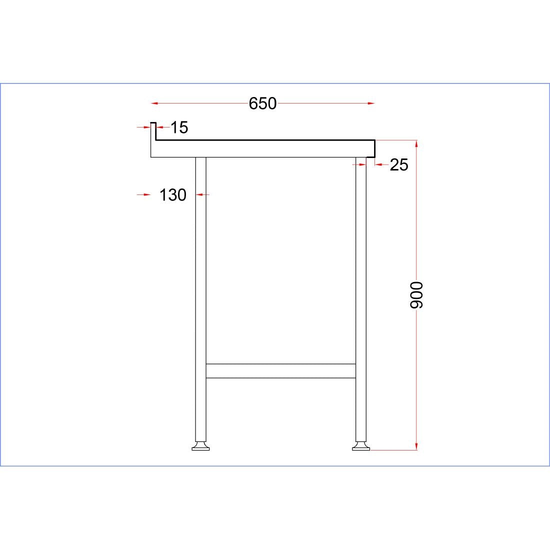 Vogue Stainless Steel Wall Table with Upstand 600x650mm