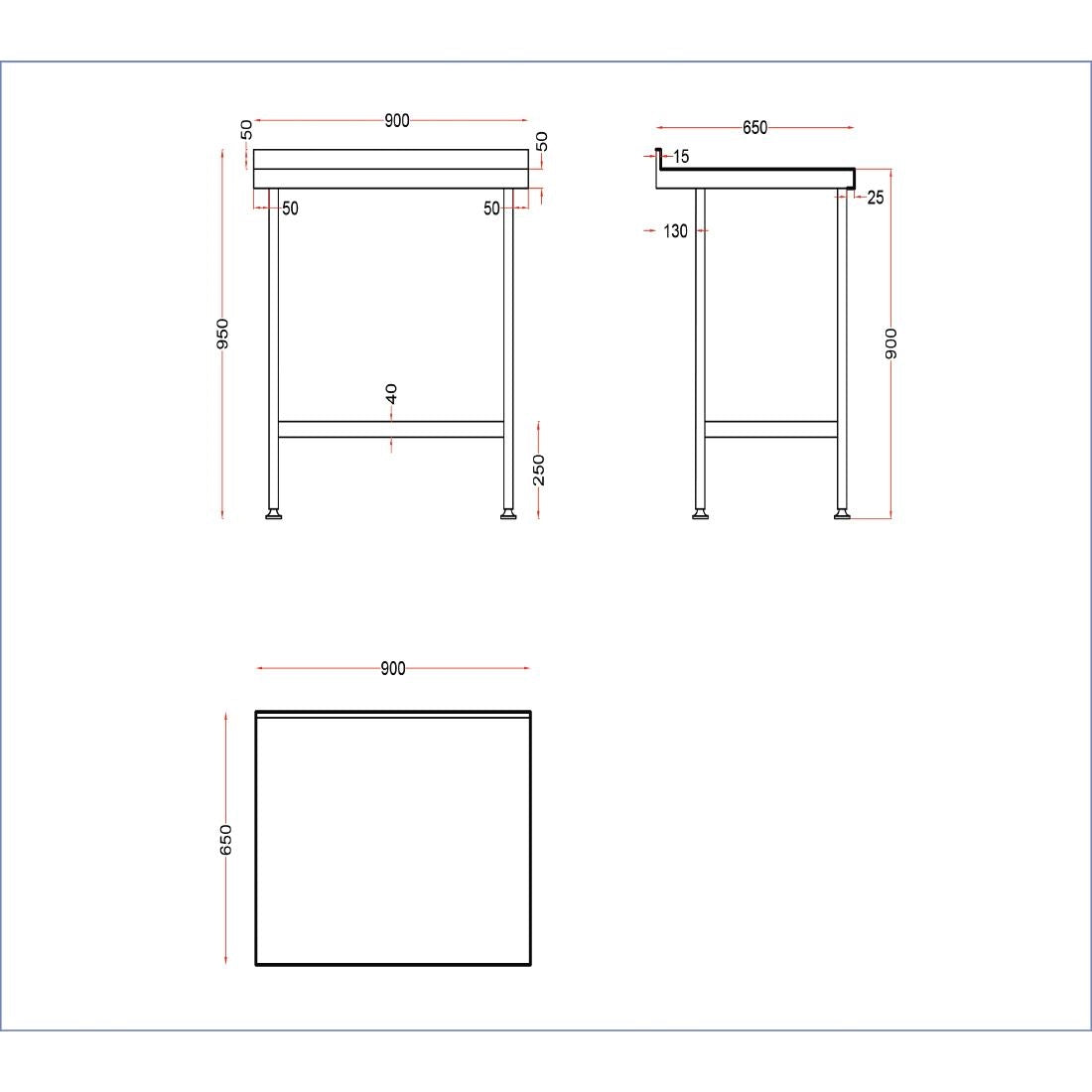 Vogue Stainless Steel Wall Table with Upstand 900x900mm