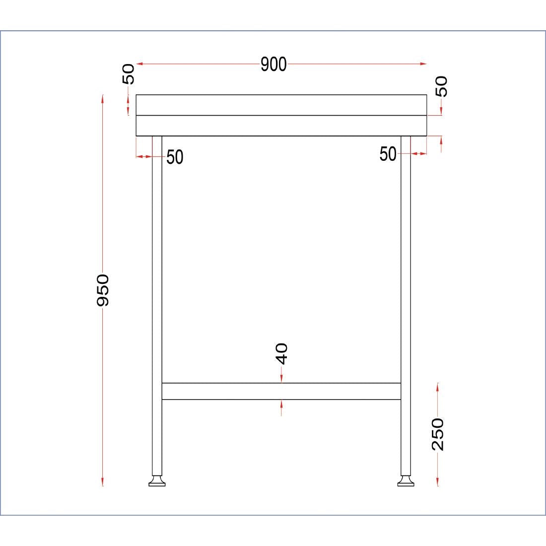 Vogue Stainless Steel Wall Table with Upstand 900x900mm