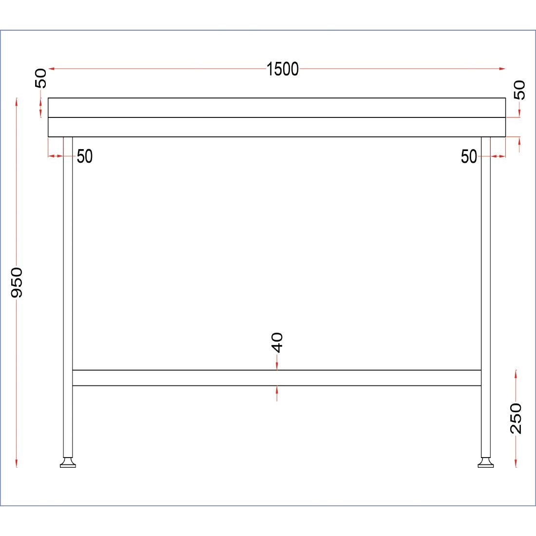 Vogue Stainless Steel Wall Table with Upstand 1500x650mm