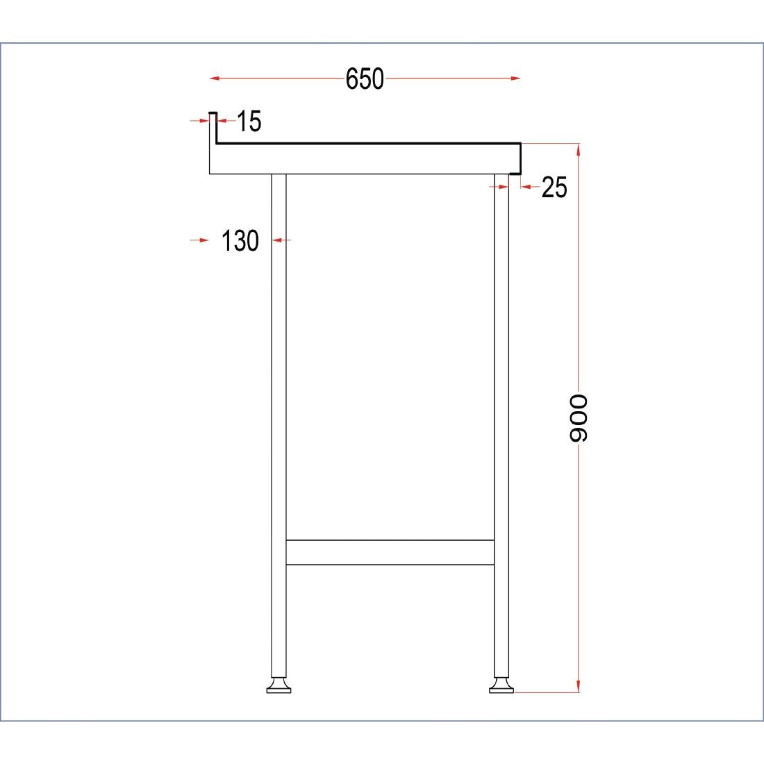 Vogue Stainless Wall Table with Upstand 1800x650mm