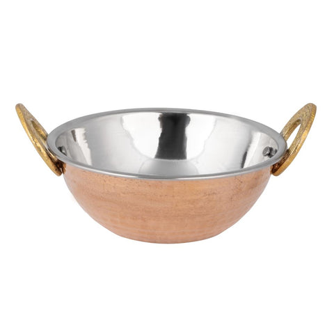 Olympia Copper Kadai Dish Stainless Steel Brass Handles 400ml