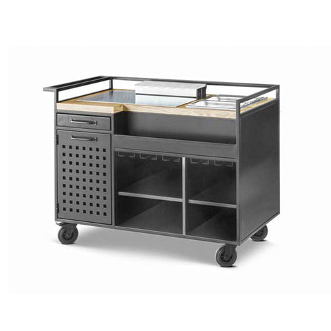 Pujadas cocktail trolley with stainless steel compartments and mobile bar storage