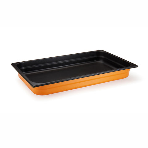 Pujadas Light Orange Non-Stick 1/2 GN Pan - light orange non-stick stainless steel 1/2 GN steam table pan, 65mm deep