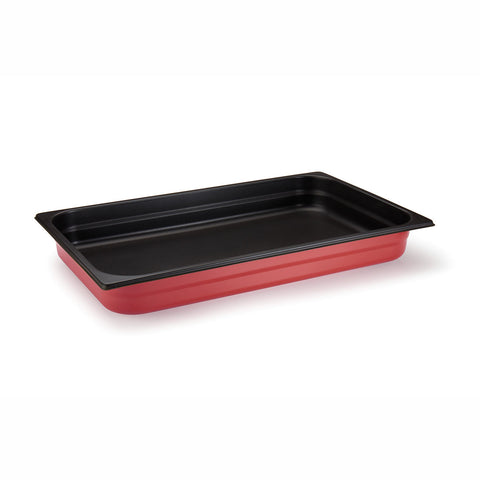 Pujadas Red Non-Stick 1/2 GN Pan - red non-stick stainless steel 1/2 GN steam table pan, 65mm deep
