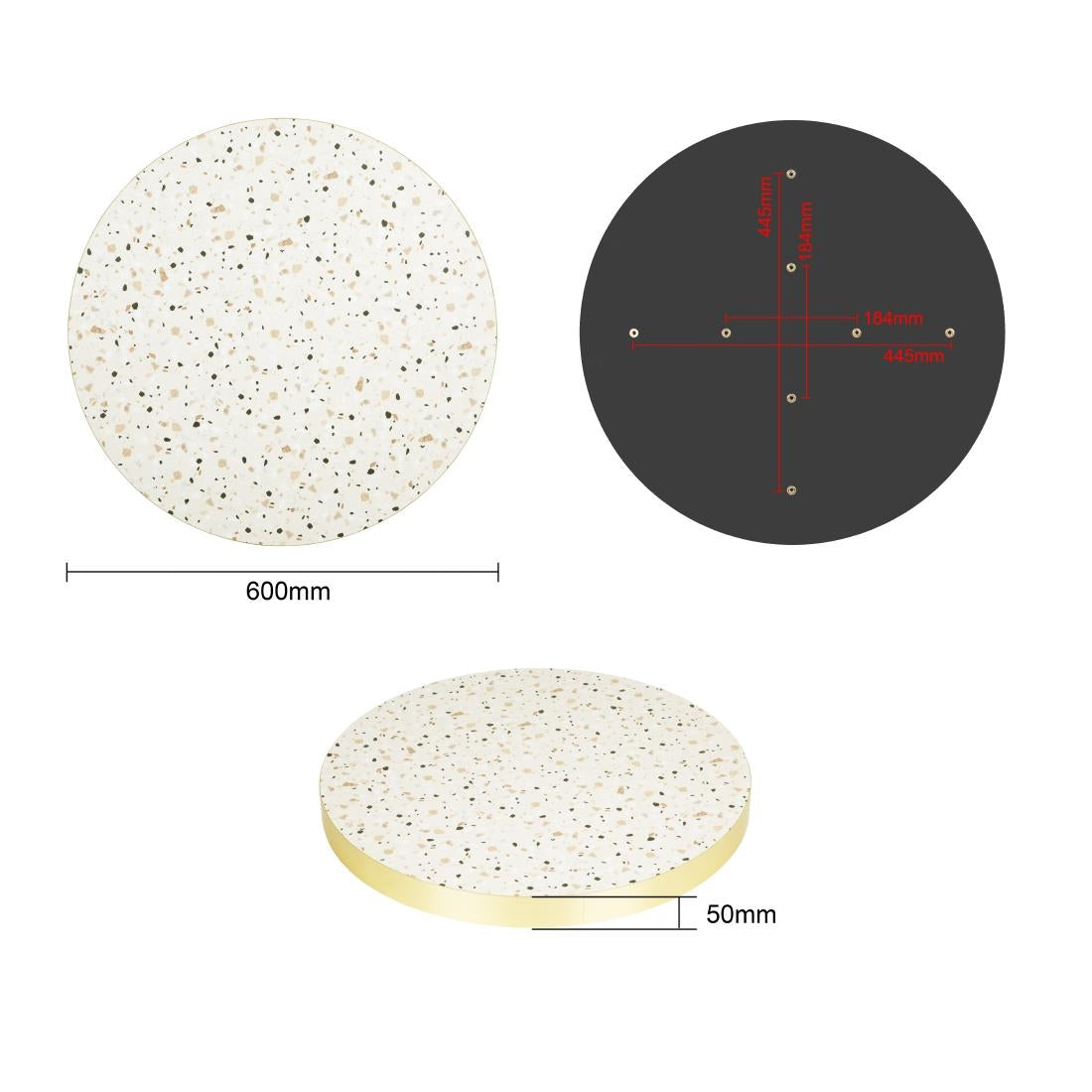 Bolero Round Table Top Terrazzo Style 600mm