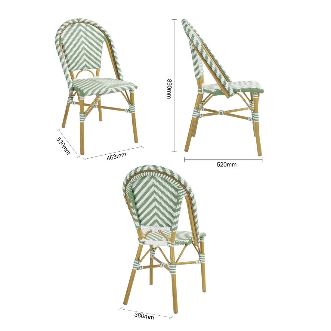 Bolero Parisian Style Rattan Side Chairs Light Green (2 Pack)