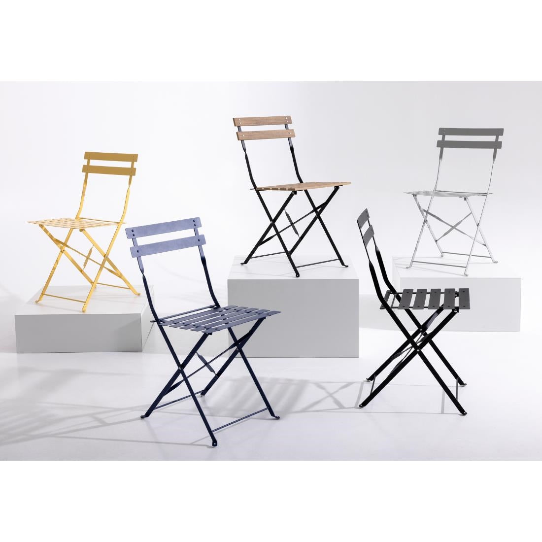 Bolero Perth Pavement Style Folding Chairs Mellow Yellow (2 Pack)