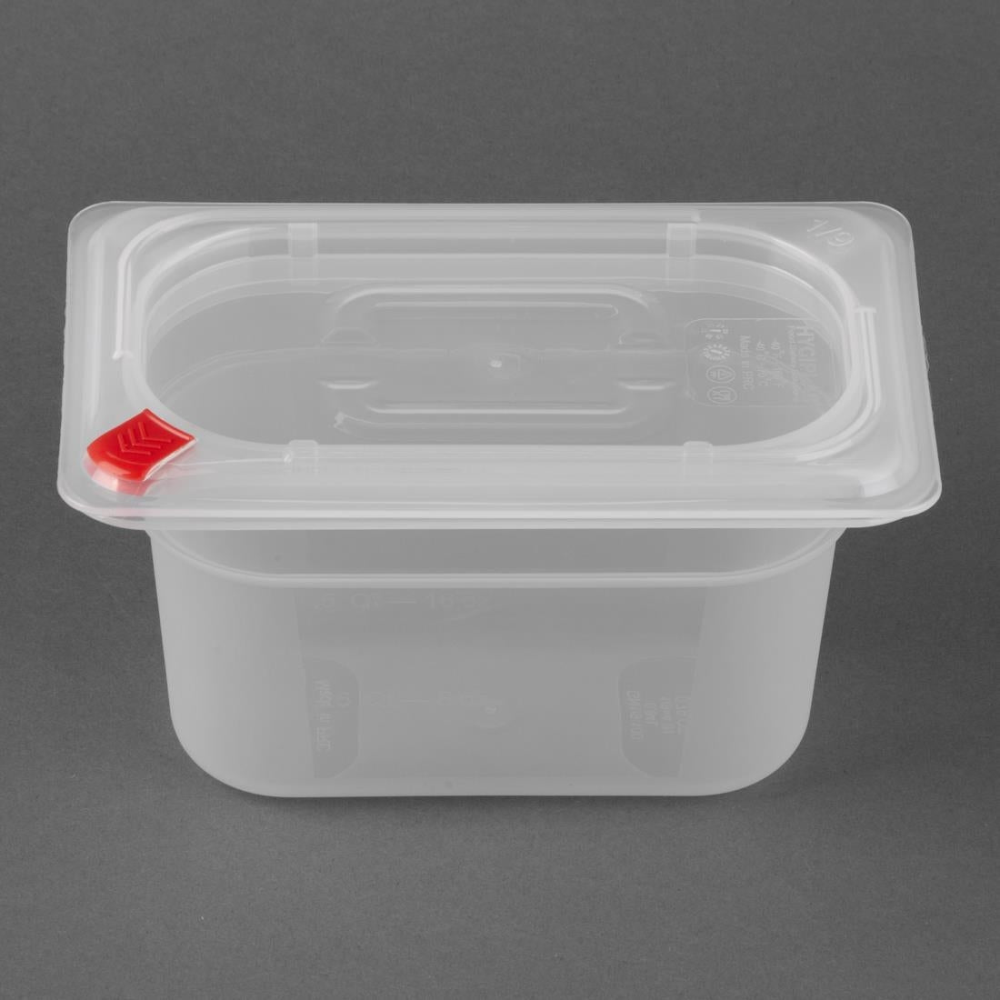 Hygiplas Click PP GN Container 1/9 with Lid & 7 Colour Clips 100mm 0.85Ltr (4 Pack)
