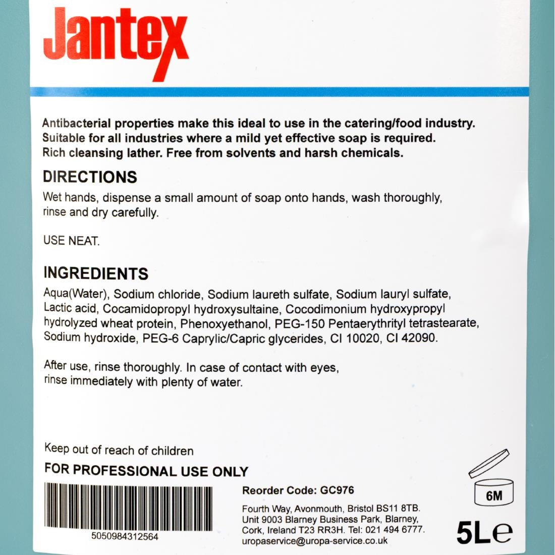 Jantex Unperfumed Antibacterial Liquid Hand Soap 5Ltr