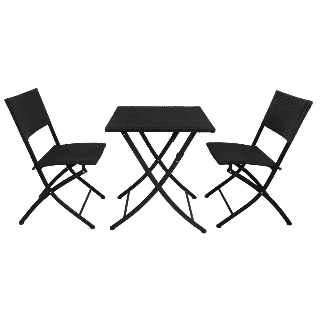 Bolero Square PE Wicker Folding Table Black 600x600mm