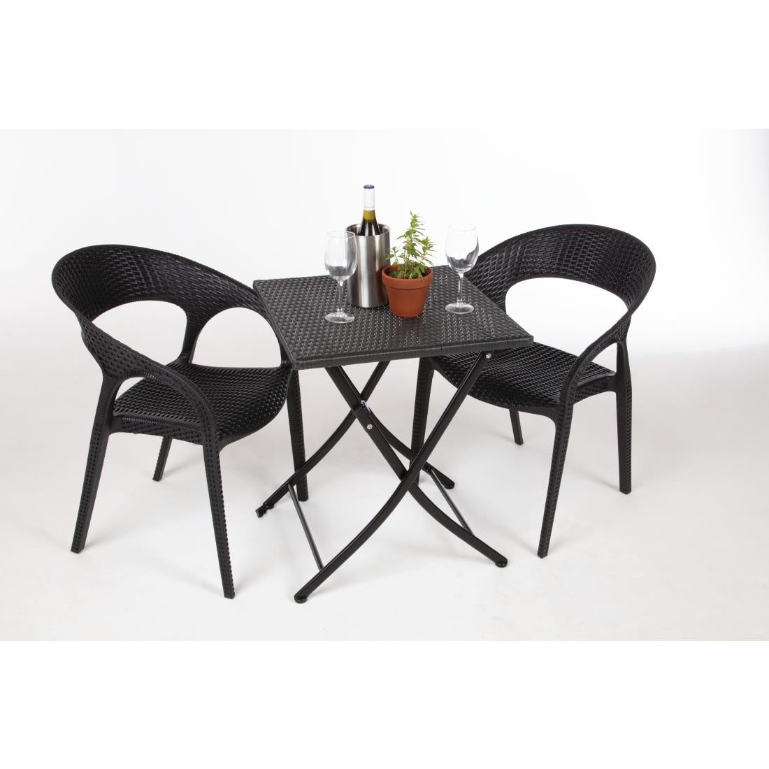 Bolero Square PE Wicker Folding Table Black 600x600mm