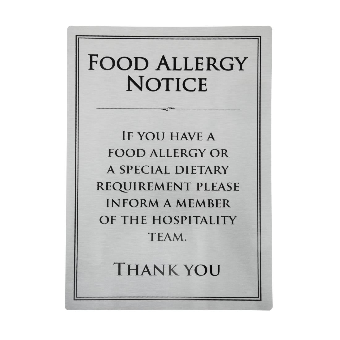 Vogue Brushed Steel Food Allergy Sign A4