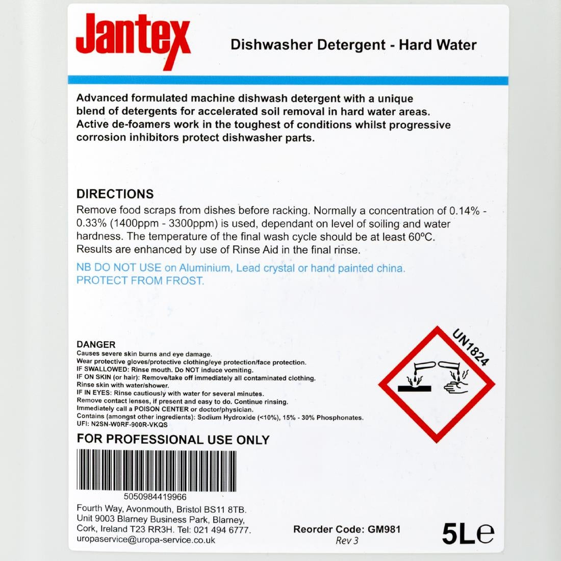 Jantex Pro Hard Water Dishwasher Detergent 5Ltr