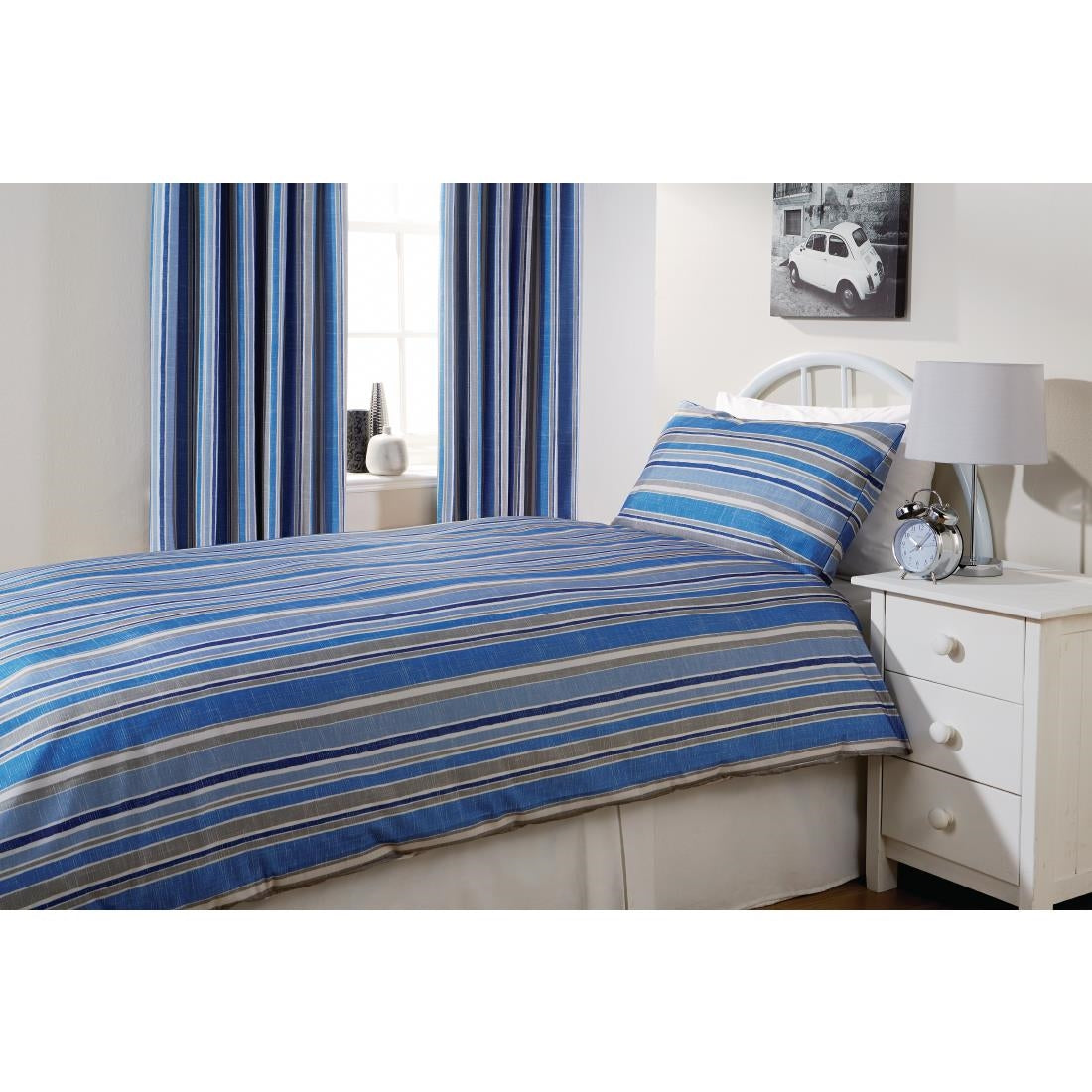 Essentials Florence Duvet Cvrs Stripe Cobalt - Single 137x203cm