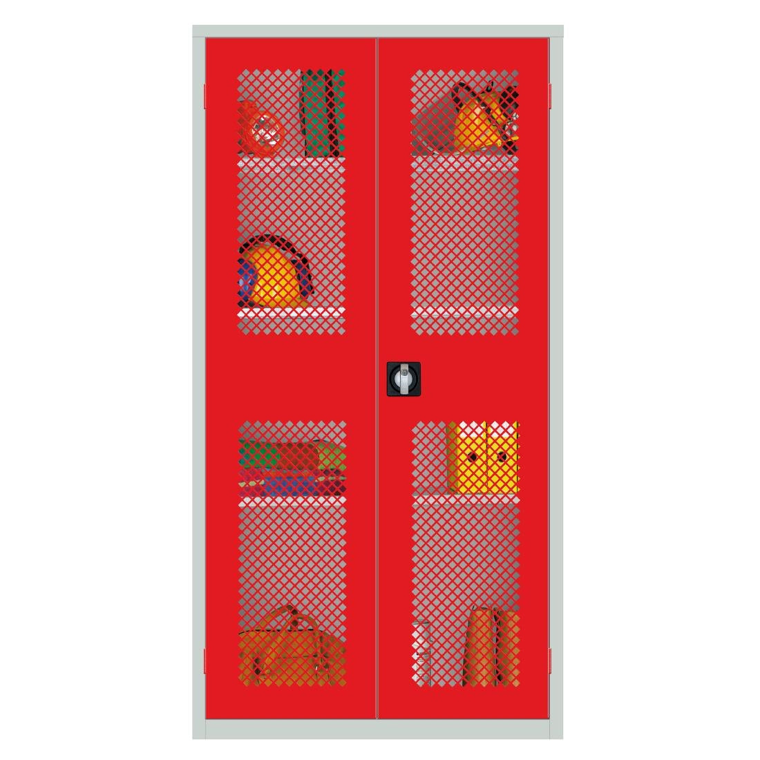 Large Mesh-Fronted Stock Control Cupboard Red